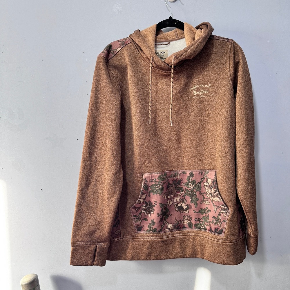 Burton Women's Hoodie Floral Print Brown Lightweight Hooded Sweatshirt XL